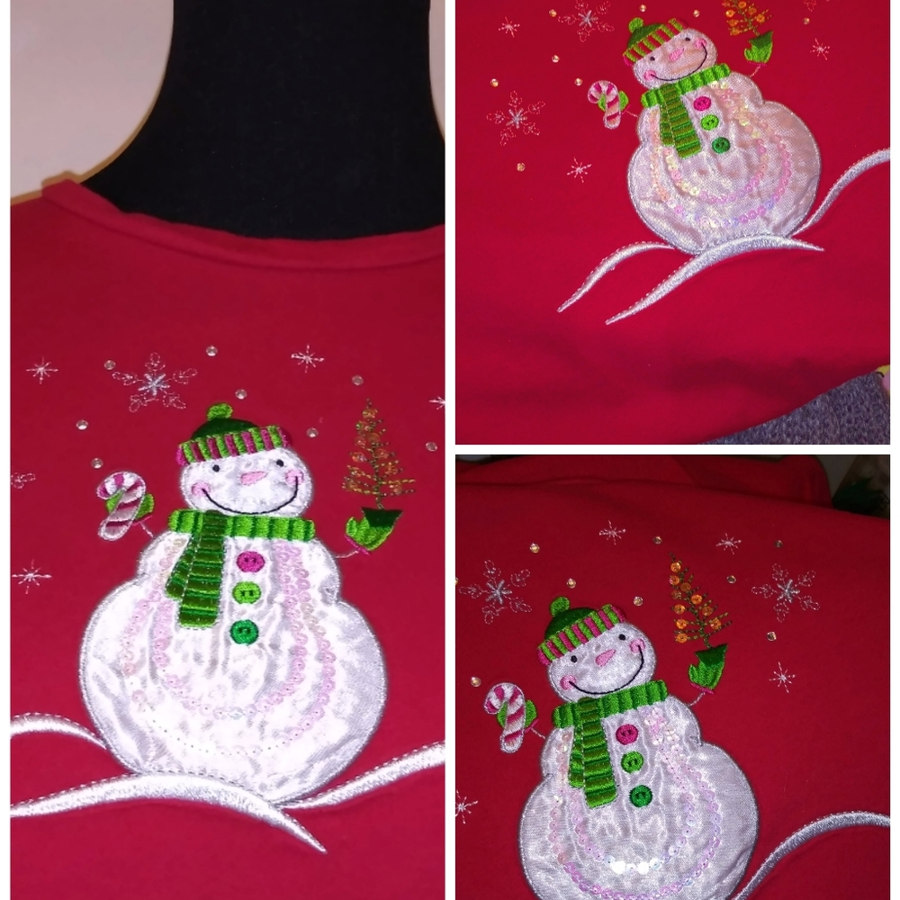 Holiday red  sequin sparking snowman womens